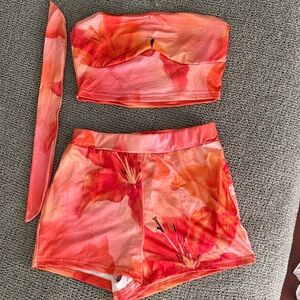 Floral Strapless Top and Shorts Set